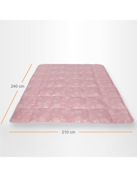 Pilota Pernador cu 15% puf si pana de gasca, 210x240 cm, Roz cu trandafiri argintii