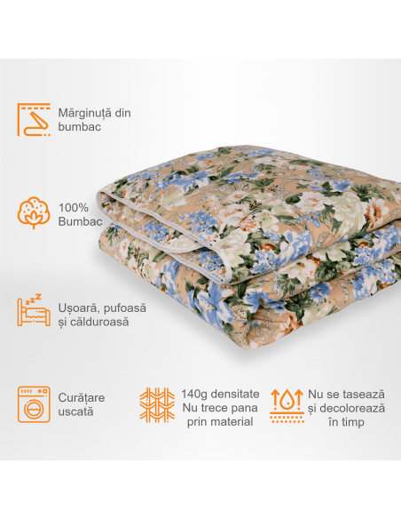 Pilota Pernador cu 15% puf si pana de gasca, 210x240 cm, Flori albastre