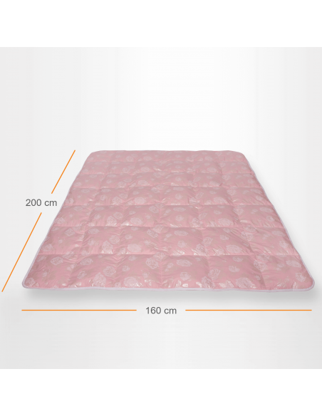 Pilota Pernador cu 15% puf si pana de gasca, 160x200 cm, Roz cu trandafiri argintii