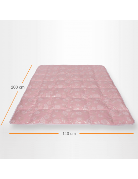 Pilota Pernador cu 15% puf si pana de gasca, 140x200 cm, Roz cu trandafiri argintii
