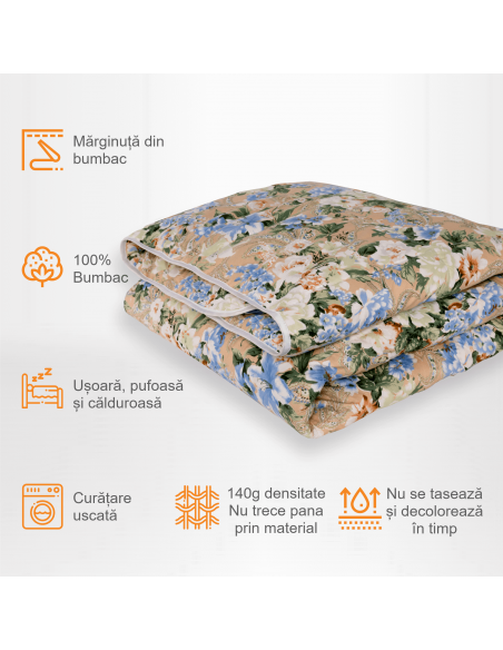 Pilota Pernador cu 15% puf si pana de gasca, 120x200 cm, Flori albastre