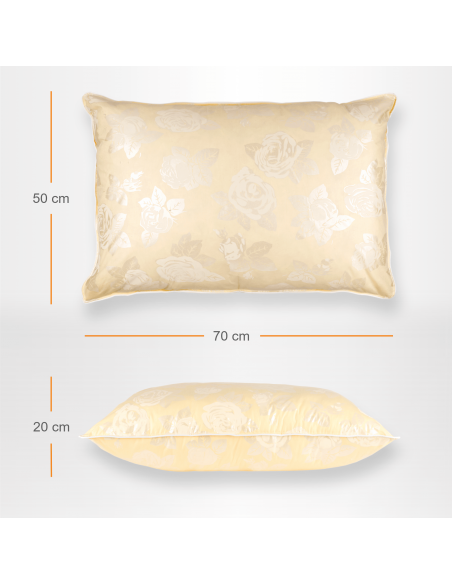 Set de 2 perne Pernador cu puf si pana de gasca, 50x70 cm, Crem cu trandafiri argintii