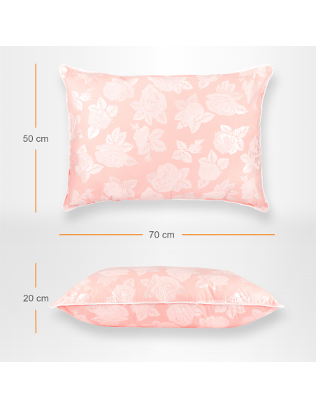 Set de 2 perne Pernador cu puf si pana de gasca, 50x70 cm, Roz cu trandafiri argintii