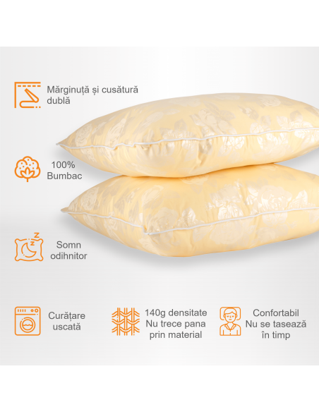 Set de 2 perne Pernador cu puf si pana de gasca, 60x60 cm, Crem cu trandafiri argintii