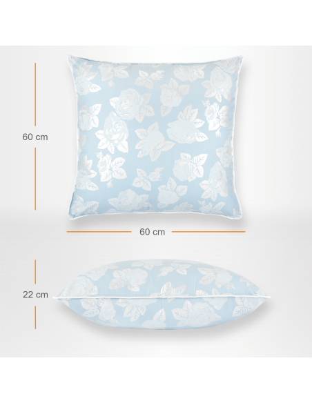 Set de 2 perne Pernador cu puf si pana de gasca, 60x60 cm, Albastru cu trandafiri argintii