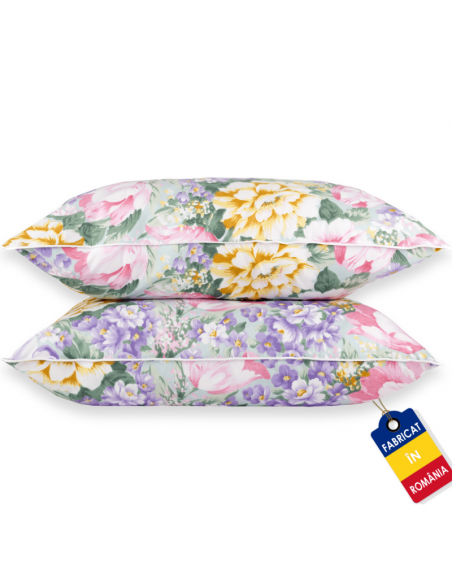 Set de 2 perne Pernador cu puf si pana de gasca, 60x60 cm, Flori mov
