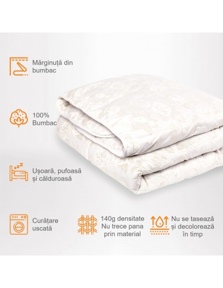 Pilota Pernador cu 15% puf si pana de gasca, 200x220 cm, Alb cu trandafiri argintii
