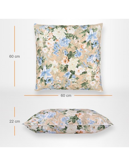 Set de 2 perne Pernador cu puf si pana de gasca, 60x60 cm, Flori Albastre