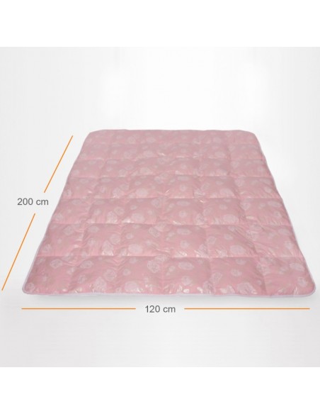 Pilota Pernador cu 15% puf si pana de gasca, 120x200 cm, Roz cu trandafiri argintii