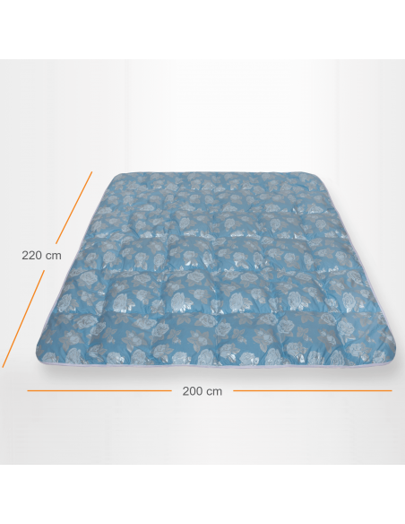 Pilota Pernador cu 30% puf si pana de gasca, 200x220 cm, Albastra cu trandafiri argintii