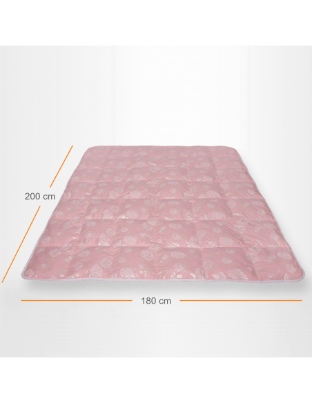 Pilota Pernador cu 30% puf si pana de gasca, 180x200 cm, Roz cu trandafiri argintii