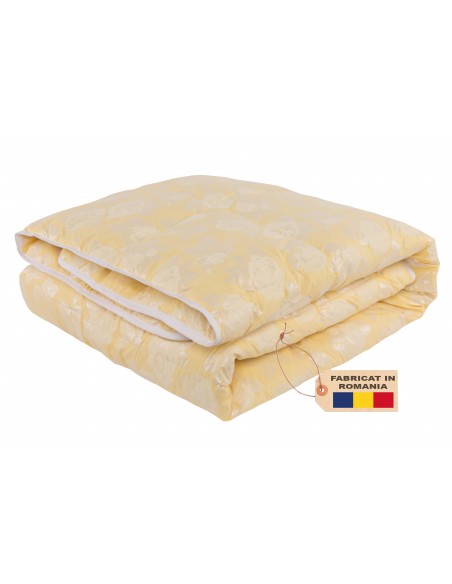 Pilota Pernador cu 30% puf si pana de gasca, 140x200 cm, Crem cu trandafiri argintii