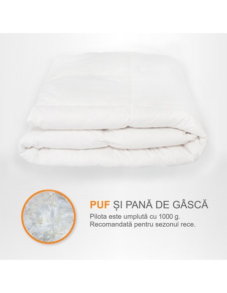 Pilota Pernador cu 30% puf si pana de gasca, 120x200 cm, Alb