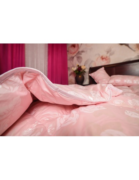 Pilota Pernador cu 30% puf si pana de gasca, 120x200 cm, Roz cu trandafiri argintii