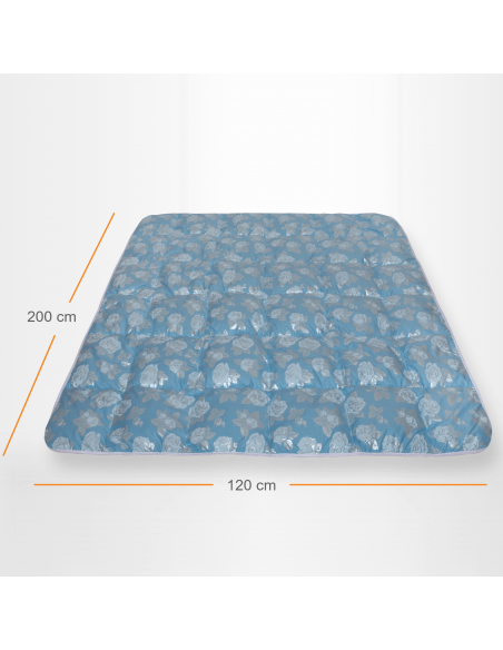 Pilota Pernador cu 30% puf si pana de gasca, 120x200 cm, Albastra cu trandafiri argintii