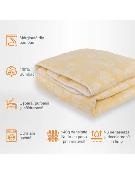 Pilota Pernador cu 30% puf si pana de gasca, 210x240 cm, Crem cu trandafiri argintii