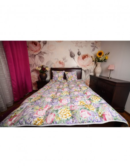 Pilota Pernador cu 30% puf si pana de gasca, 200x220 cm, Flori mov