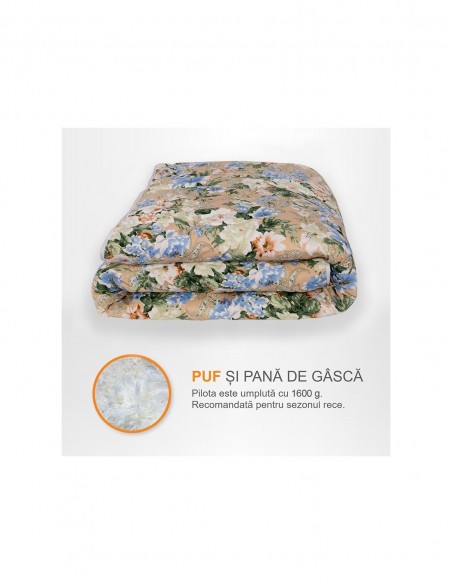 Pilota Pernador cu 30% puf si pana de gasca, 200x220 cm, Flori albastre