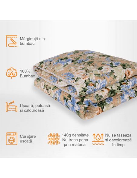 Pilota Pernador cu 30% puf si pana de gasca, 200x220 cm, Flori albastre