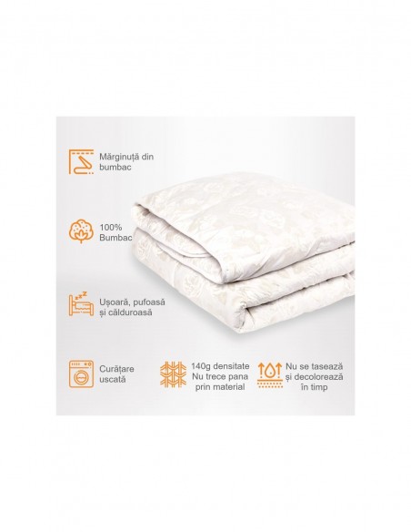 Pilota Pernador cu 30% puf si pana de gasca, 200x220 cm, Alb cu trandafiri argintii