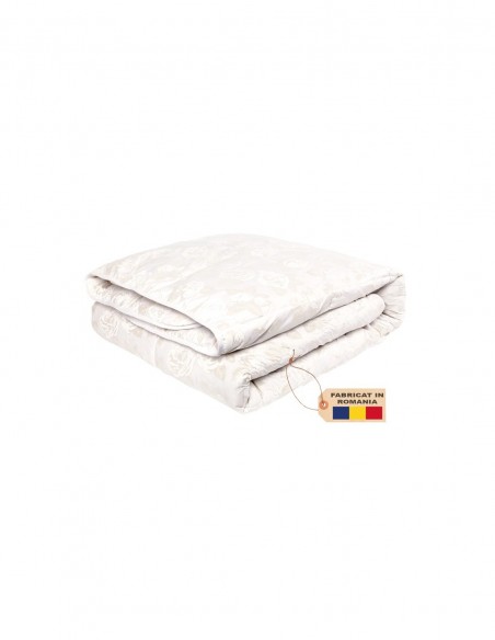 Pilota Pernador cu 30% puf si pana de gasca, 200x220 cm, Alb cu trandafiri argintii