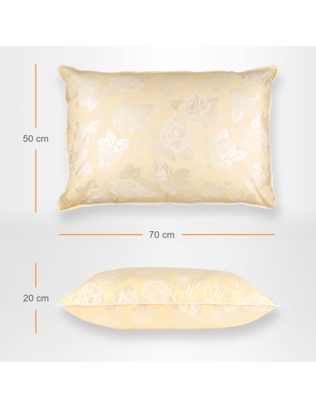 Perna Pernador cu 15% puf si pana de gasca, 50x70 cm, Crem cu trandafiri argintii