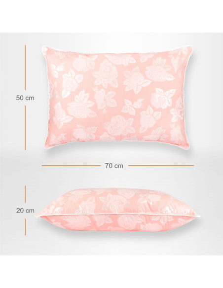 Perna Pernador cu 15% puf si pana de gasca, 50x70 cm, Roz cu trandafiri argintii