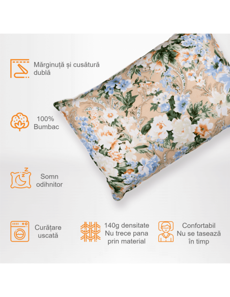 Perna Pernador cu 30% puf si pana de gasca, 50x70 cm, flori albastre