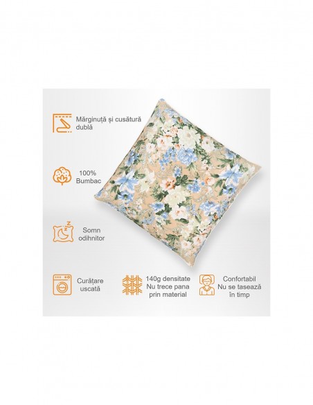 Perna Pernador cu 30% puf si pana de gasca, 70x70 cm, flori albastre