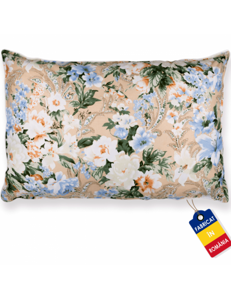 Perna Pernador cu 30% puf si pana de gasca, 40x60 cm, flori albastre