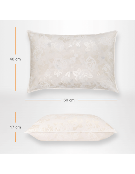 Perna Pernador cu 15% puf si pana de gasca, 40x60 cm, Alb cu trandafiri argintii