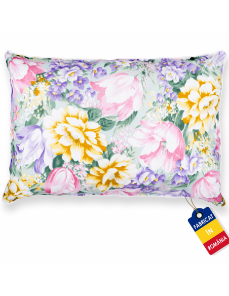 Perna Pernador cu 15% puf si pana de gasca, 40x60 cm, Flori mov