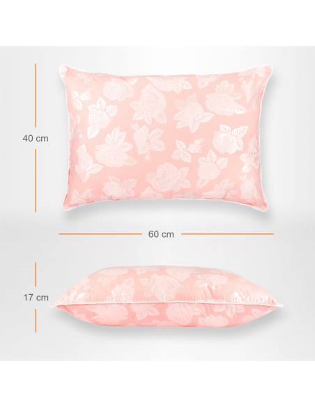 Perna Pernador cu 15% puf si pana de gasca, 40x60 cm, Roz cu trandafiri argintii
