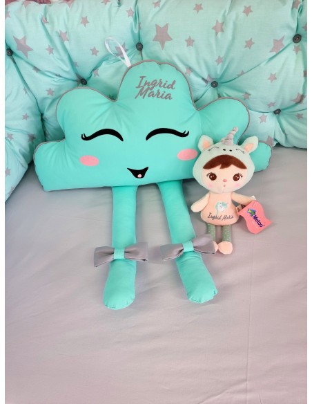 Perna decorativa Norisor cu picioare, turcoaz cu gri