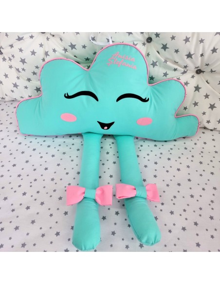 Perna decorativa Norisor cu picioare, turcoaz cu roz