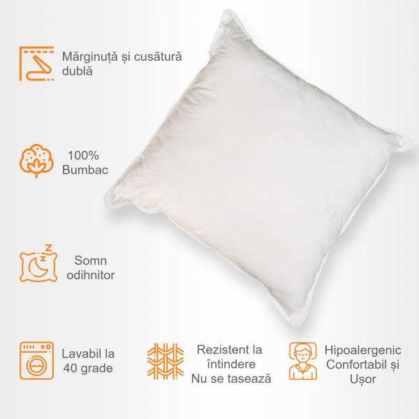 Perna Pernador cu puf si pana de gasca, 40x40 cm, Alb