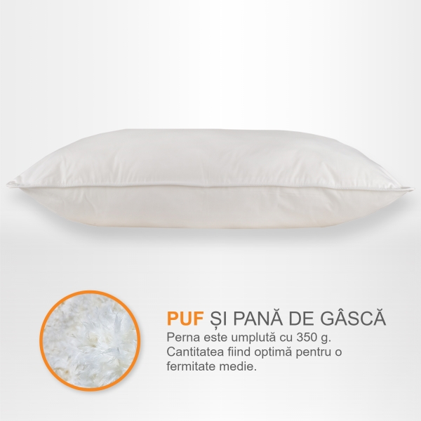 Perna Pernador cu puf si pana de gasca, 60x60 cm, Alb
