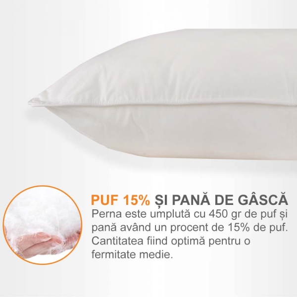 Set de 2 perne Pernador cu 15% puf de gasca si pana pentru copii, 40x60 cm, Alb