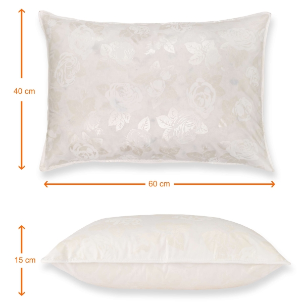 Set de 2 perne Pernador cu 15% puf de gasca si pana pentru copii, 40x60 cm, Alb cu trandafiri argintii