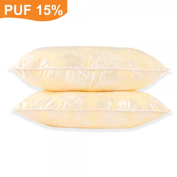 Set de 2 perne Pernador cu 15% puf de gasca si pana pentru copii, 40x60 cm, Crem cu trandafiri argintii