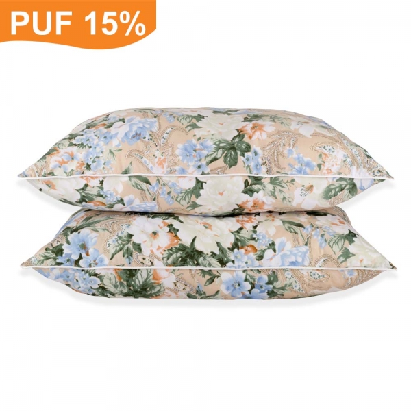 Set de 2 perne Pernador cu 15% puf de gasca si pana pentru copii, 40x60 cm, Flori Albastre