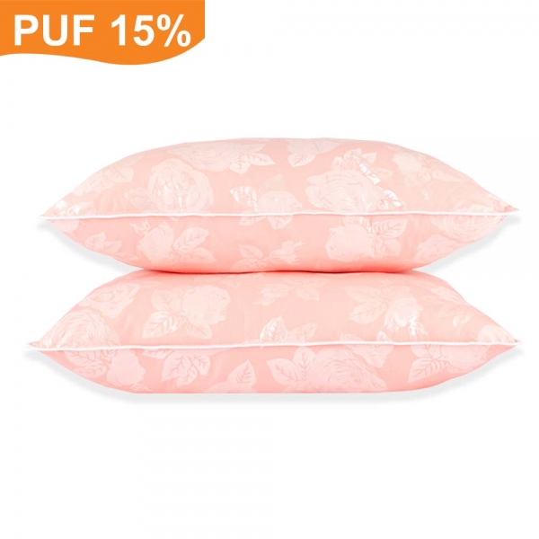 Set de 2 perne Pernador cu 15% puf de gasca si pana pentru copii, 40x60 cm, Roz cu trandafiri argintii