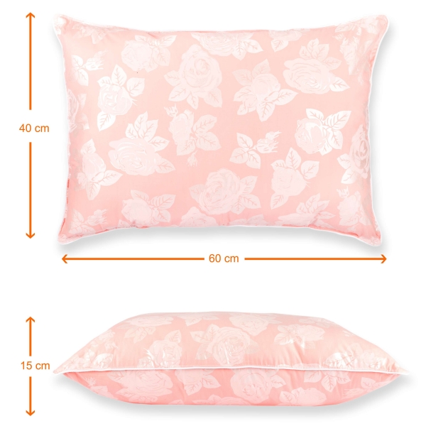 Set de 2 perne Pernador cu 15% puf de gasca si pana pentru copii, 40x60 cm, Roz cu trandafiri argintii
