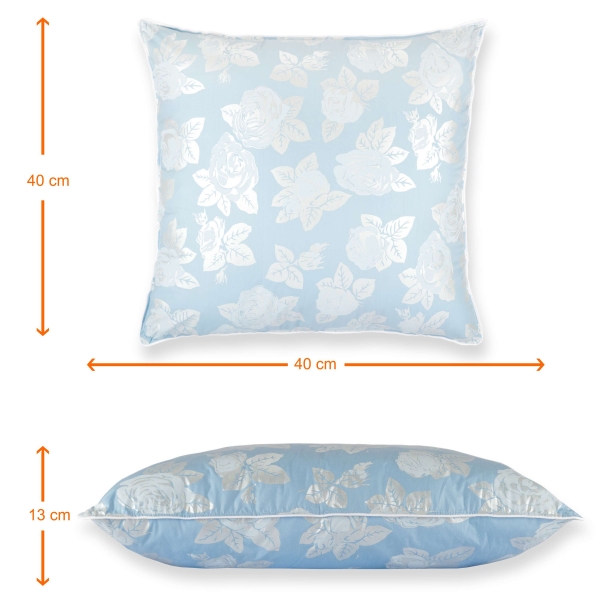Set de 2 perne Pernador cu 15% puf de gasca si pana, 40x40 cm, Albastru cu trandafiri argintii