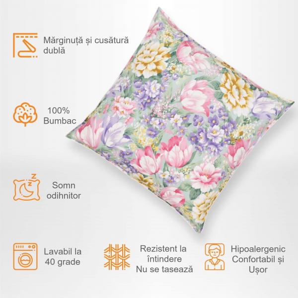Set de 2 perne Pernador cu 15% puf de gasca si pana, 40x40 cm, Flori mov