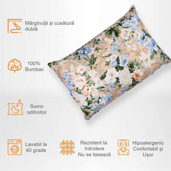 Set de 2 perne Pernador cu 15% puf de gasca si pana, 50x70 cm, Flori Albastre