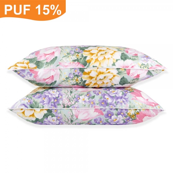 Set de 2 perne Pernador cu 15% puf de gasca si pana, 50x70 cm, Flori mov