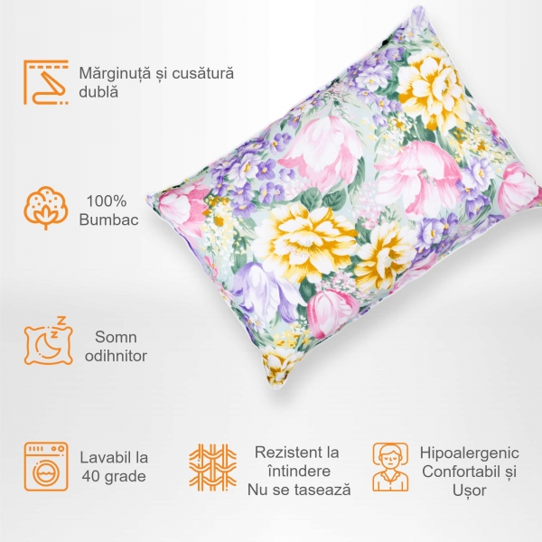 Set de 2 perne Pernador cu 15% puf de gasca si pana, 50x70 cm, Flori mov