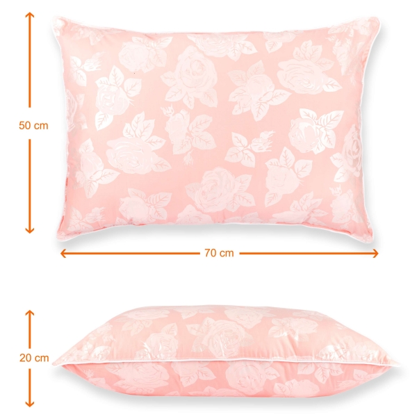 Set de 2 perne Pernador cu 15% puf de gasca si pana, 50x70 cm, Roz cu trandafiri argintii
