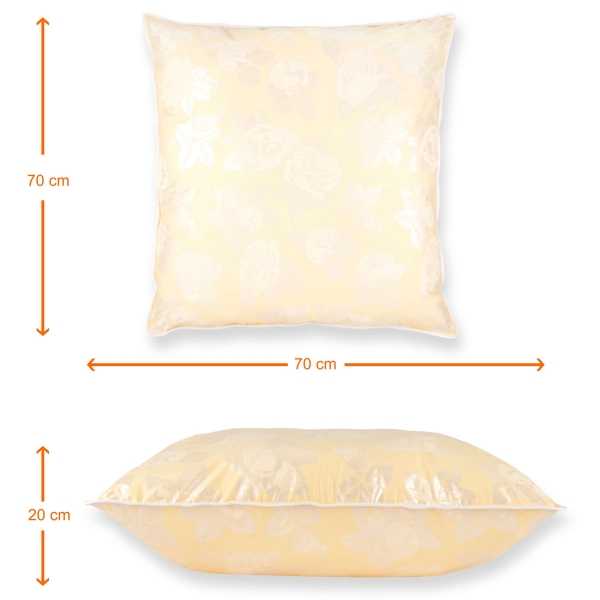 Set de 2 perne Pernador cu 15% puf de gasca si pana, 70x70 cm, Crem cu trandafiri argintii
